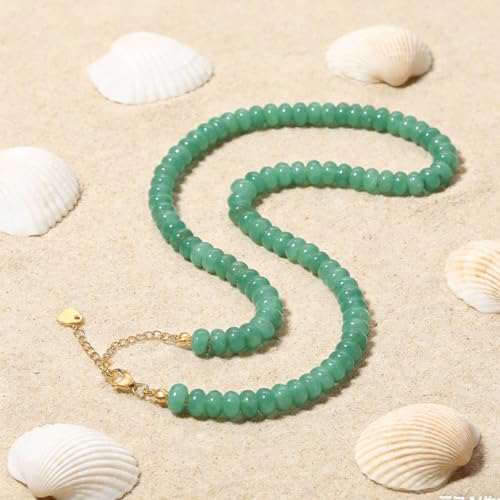 Beaded Necklace for Women,Natural Gemstone Necklace for Women,Colorful Bead Choker Necklace Handmade Surfer Beach Necklace Trendy Jewelry Gift for Women - style: Green Aventurine