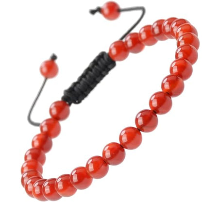 MASSIVE BEADS Natural Healing Power Gemstone Crystal Beads Unisex Adjustable Macrame Bracelets - color: Carnelian, size: 6mm