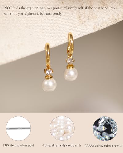 Pearl Earrings for Women Trendy Dainty Wedding Earring 14K Gold Plated/Silver Plated Dainty Cute Drop Dangle Pearl Earrings Studs Hypoallergenic CZ Diamond Wedding Earrings for Brides Prom Jewelry Gift for Women - color: 04.Gold hoop