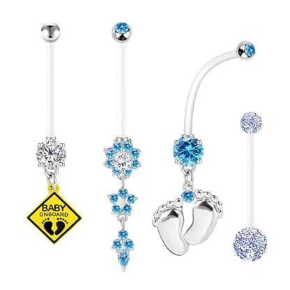 14G Flexible Clear Acrylic Pregnancy Belly Button Ring Flower,letter Dangle Pregnancy Maternity Belly Rings - color: blue