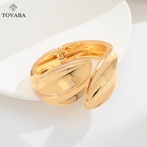 Chunky 14k Gold Cuff Bracelets for Women - Non Tarnish Teardrop Bangle Multi-layer Cross Wire Open Bracelets - color: Golden 12