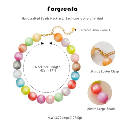 Beaded Necklace for Women Boho Chunky Large Round Beaded Statement Choker Trendy Adjustable Resin Necklaces Summer Beach Jewelry Gifts - color: Colorful