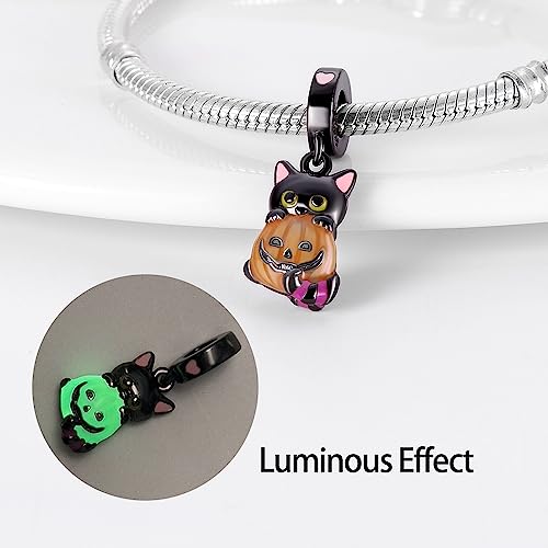 925 Sterling Silver Charms for Bracelets Necklaces Dangle Pendant With 5A Cubic Zirconias Bead Charm for Women DIY Jewelry - style: Glow-in-the-dark kitten