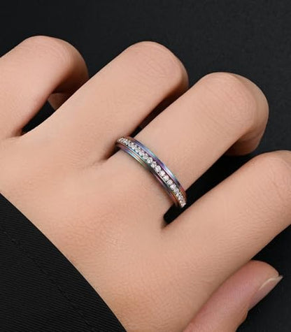 King Ring 3mm Spinner Rings – Premium Stainless Steel Fidget Rings for Women - Designed in USA - color: Multi White