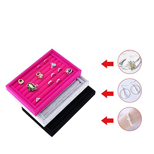 Estink Jewelry Display Tray 9" Velvet Ring Earrings Holder Organizer | Soft lining, 7-slot insert for rings, compact 9x6 inch vanity , ideal for or drawer storage