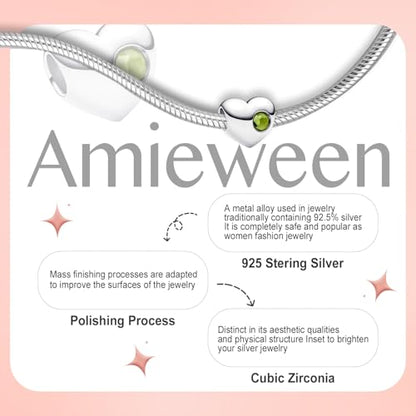 Birthstone Charm, Heart Charm Bead with CZ, for Anniversary Birthday Mothers Valentines Day Christmas Graduation, for Yourself Family Mom Friend Girlfriend Sister Grandma - style: Aug.