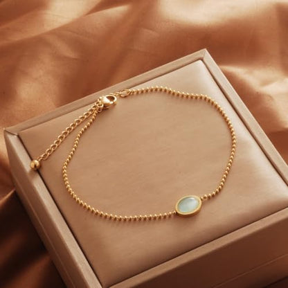 Dainty Gold Anklets for Women Stainless Steel Simple Ankle Bracelets Summer Beach Foot Chain Jewelry Gift - color: Cat’s Eye