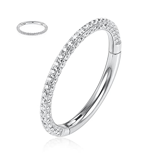 GAGABODY Septum Clicker Conch Piercing Jewelry 16 Gauge Earrings Hoop 20g Ring Nose Hoops Surgical Steel Lip Rings with 3 Sides CZ Helix Rook Cartilage Earrings - color: Style11:Silver+3 Sides CZ