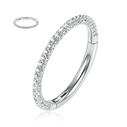 GAGABODY Septum Clicker Conch Piercing Jewelry 16 Gauge Earrings Hoop 20g Ring Nose Hoops Surgical Steel Lip Rings with 3 Sides CZ Helix Rook Cartilage Earrings - color: Style11:Silver+3 Sides CZ