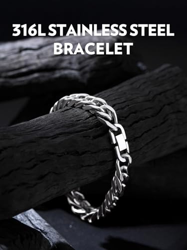 Bandmax Cuban Bracelets for Men, Stainless Steel Link, 7.5"/8.3"/9" Length | 7/8/12mm Width, Miami Wristlet Chain, Steel/Black/Gold Tone, Hip Hop Jewelry, Gift for Son Grandson Husban - color: Steel