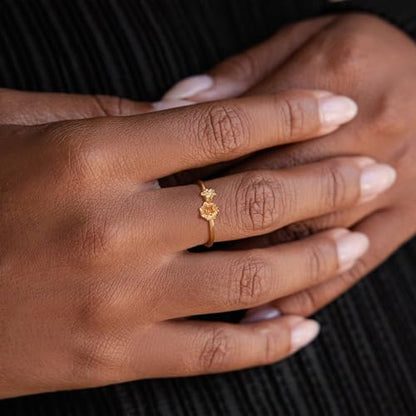 Birth Flower Stacking Ring for Women | 14K Gold Plated Brass, 12 Engraved Floral Motifs, Slim Stack-Ready Band, Available in US Sizes 5-9 - style: May.-Lily