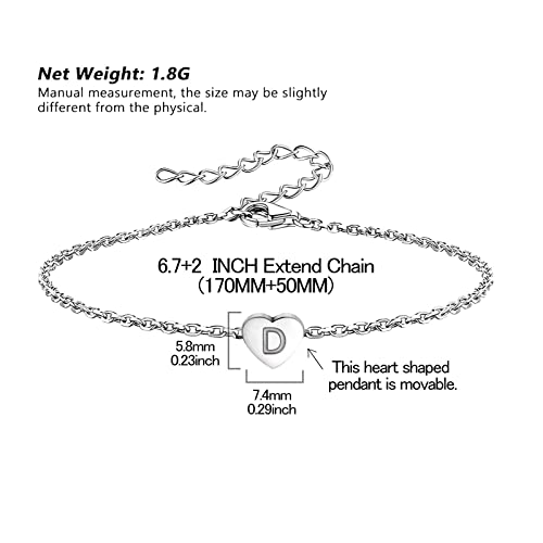 KunBead Initial Engraved Letter Bracelets Dainty Mini Size Heart Love Charm Stainless Steel Bracelets for Women Birthday Jewelry - style: D