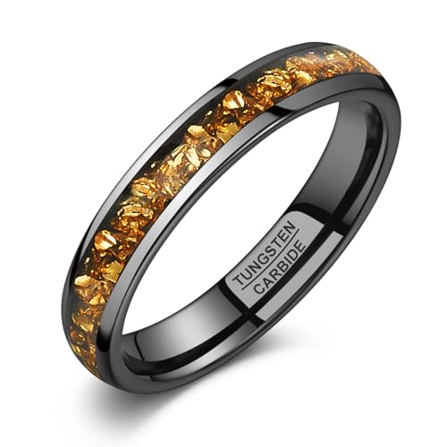 NUNCAD Black Tungsten Ring, Men's Wedding Rings with Blue/Amethyst/Galaxy Opal Ring 4mm 8mm Engagement Promise Ring Comfort Fit Size 5-12 - color: Citrine & 4mm