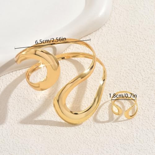 Todenb Gold Bracelets for Women Trendy Chunky Bracelets Gold Big Bracelet Ring Set Fashion Cuff Bracelet A-Gold