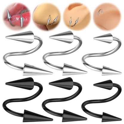 Spike Nose Rings Spiral Lip Rings Stainless Steel Black Long Spike Earrings | Cartilage Helix Piercing Punk Spike Lower Labret Studs Piercing Jewelry - color: Bar Length:10mm