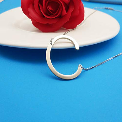 MOMOL Sideways Initial Necklace 18K Gold Plated Stainless Steel Large Big Letters Pendant Necklace Script Name Monogram Necklaces for Women - color: C