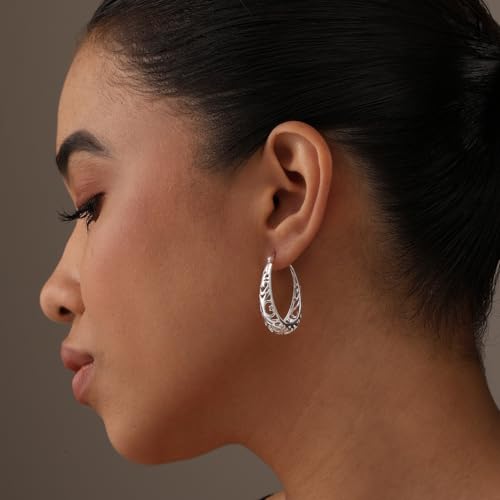 LeCalla 925 Sterling Silver Hoop Earrings | Women's Filigree Hoop Earrings | Openwork Mesh Filigree Cut Earring | Lightweight & Hypoallergenic Vintage Hoop Earrings for Women - style: Silver / Oval Filigree