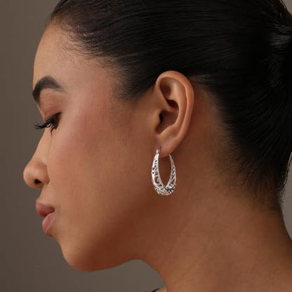 LeCalla 925 Sterling Silver Hoop Earrings | Women's Filigree Hoop Earrings | Openwork Mesh Filigree Cut Earring | Lightweight & Hypoallergenic Vintage Hoop Earrings for Women - style: Silver / Oval Filigree