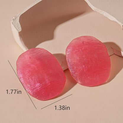 Trendy Resin Acrylic Statement Earrings for Women Chunky Geometric Round Drop Stud Styles Fashionable Modern Lightweight Dangle Earring Set - color: A:Pink