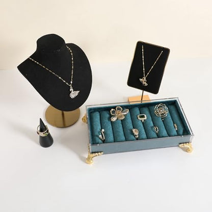 velvet slots Ring holder for jewelry organizer, Earring ring display stand for selling, felt ring jewelry holder tray showcase【Velvet slots Ring Holder-Blue】 - color: Blue
