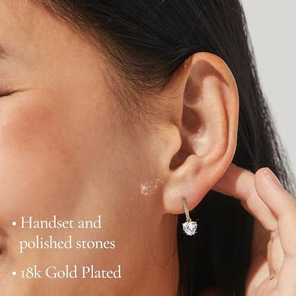 NADRI Cushion Cut CZ Leverback Earrings - color: Heart - Gold