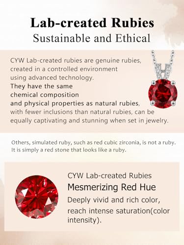 CYW Genuine Sapphire/Emerald/Ruby/Moissanite Necklace for Women, Really Authentic Solid 925 Sterling Silver, 16"/18"/20" Adjustable Chain, Anniversary Mother's Day Valentines Gift - color: Ruby - Round - White Gold, size: 8mm