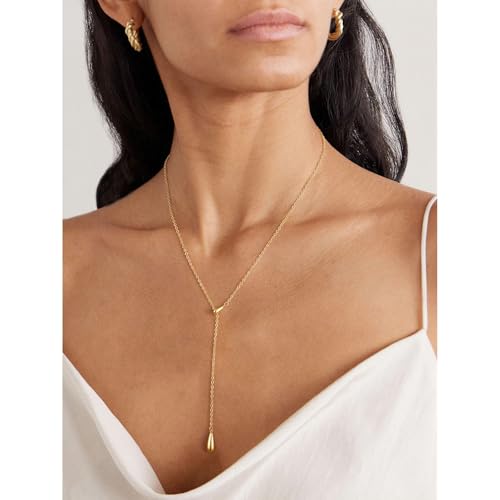 14K Gold Plated Layered Lariat Necklace for Women - Waterproof Non-Tarnish Dainty Gold Chain Necklace, Long Boho Statement Jewelry for Wedding, Prom, Summer Vacation Gifts - color: Drop Y Necklace-Gold
