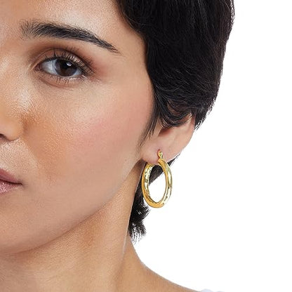 Amazon Essentials Gold Plated and Silver Plated Textured Hoop Sets - color: Yellow Gold, style: Gold Hammered