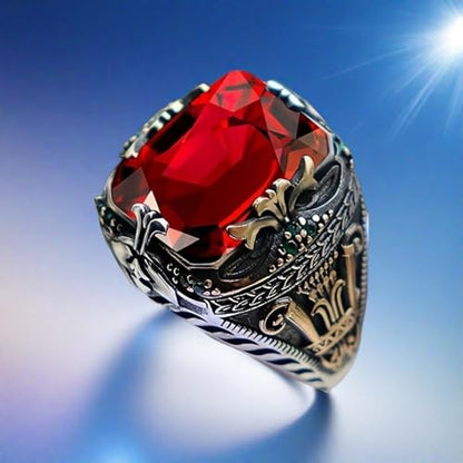 Red Gemstone Statement Ring Vintage Style Large Stone Ring Retro Fashion Jewelry for Daily Wear