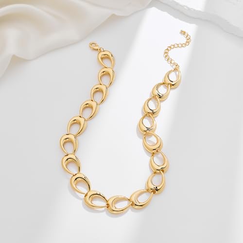 Chunky Necklace for Women 18K Gold Plated Statement Adjustable Thick Link Chains Paperclip Chain Choker Trendy Fashion Jewelry Gifts - style: Teardrop 130