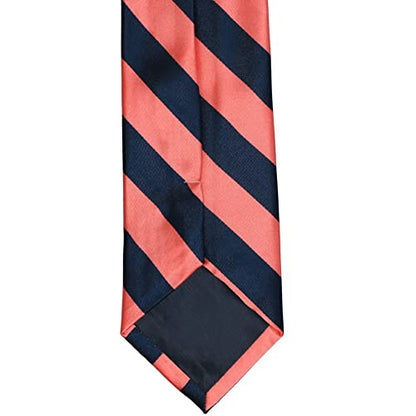 tiemart Men's Striped Tie Standard Length - color: Bright Coral and Navy Blue