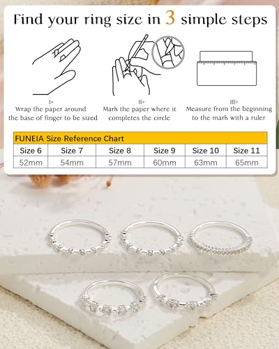 FUNEIA Stackable Silver Gold Rings for Women Non Tarnish 14K Gold Plated Thumb Cubic Zirconia Rings for Women Dainty Pinky Promise Wedding Ring Set Women's Engagement Eternity Band Rings Gold Jewelry - color: A-Silver Ring Set