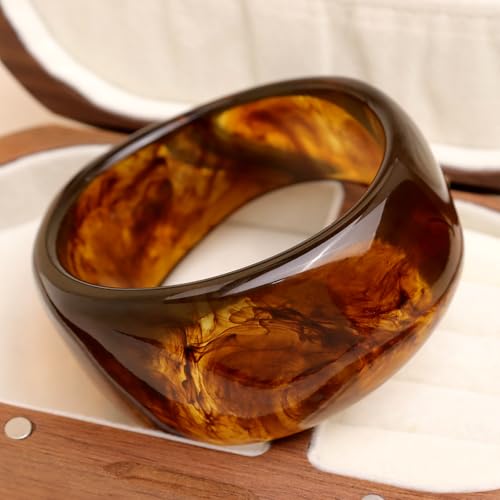 Chunky Resin Wide Bangle Bracelets for Women, Trendy Statement Minimalist Acrylic Bracelet Prom Holiday Jewelry Gift - color: Bangle Brown