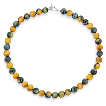 Classic Color Gemstones Ball Bead Strand Necklace Toggle Clasp 10MM - color: Brown Sardonyx