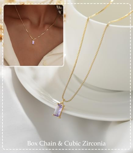 FUNEIA Diamond Necklaces for Women 14K Gold Plated Emerald Birthstone Necklace for Women Mothers Dainty Gold Necklace Blue Green Cubic Zirconia Pendant Necklace Birthday Gifts for Women Jewelry - color: 06. June(Alexandrite)
