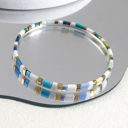 Candy Colorful Tila Flat Beads Bracelets for Women Trendy Unique Friendship Handmade Stackable Christmas Jewelry Gifts - color: lake blue