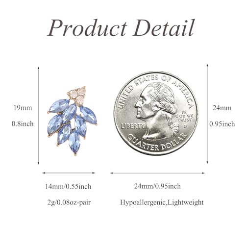 Rhinestone Stud Earrings for Women Small Dainty Crystal Cluster Drop Earrings for Girls Cute Costume Jewelry for Bridal Wedding Party Gift - color: Light Blue
