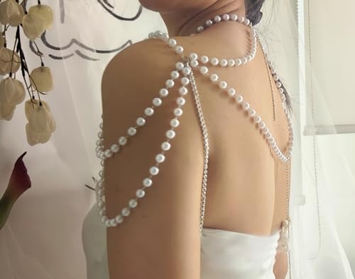 Pearl Shoulder Jewelry Bridal Wedding Shoulder Necklace Chain Festival Rave Party Outfit Accessories for Women Statement Body Chain