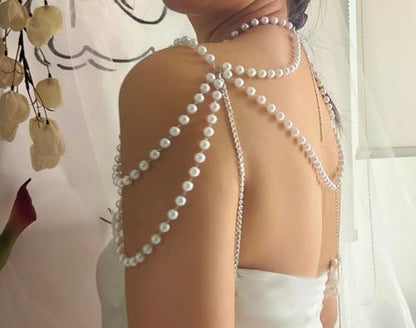 Pearl Shoulder Jewelry Bridal Wedding Shoulder Necklace Chain Festival Rave Party Outfit Accessories for Women Statement Body Chain