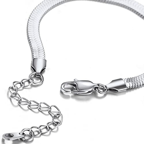 ChainsHouse Stainless Steel Herringbone Flat Chain Bracelets for Women,18K Gold/Rose Gold/Black Metal Paperclip/Snake/Cuban/Figaro Sterling Silver Link Charm Bracelet, 16+5cm Adjustable, With Gift Box - color: e. herringbone-stainless-6mm