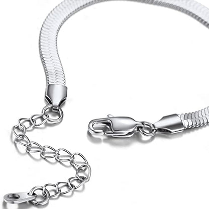 ChainsHouse Stainless Steel Herringbone Flat Chain Bracelets for Women,18K Gold/Rose Gold/Black Metal Paperclip/Snake/Cuban/Figaro Sterling Silver Link Charm Bracelet, 16+5cm Adjustable, With Gift Box - color: e. herringbone-stainless-6mm