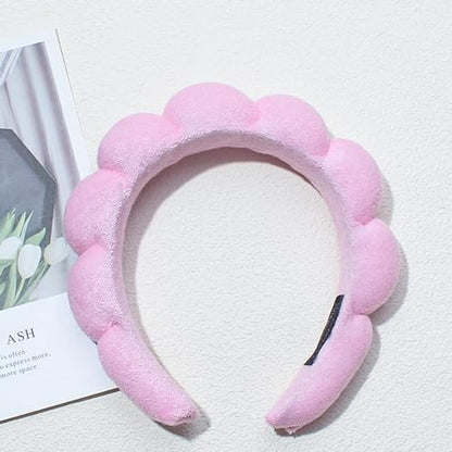 Spa Headbands for Washing Face Makeup Skin Care Headband Women Bubble Facial Beauty Headbands Puffy Shower Towel Band Hair Headband - color: Pink