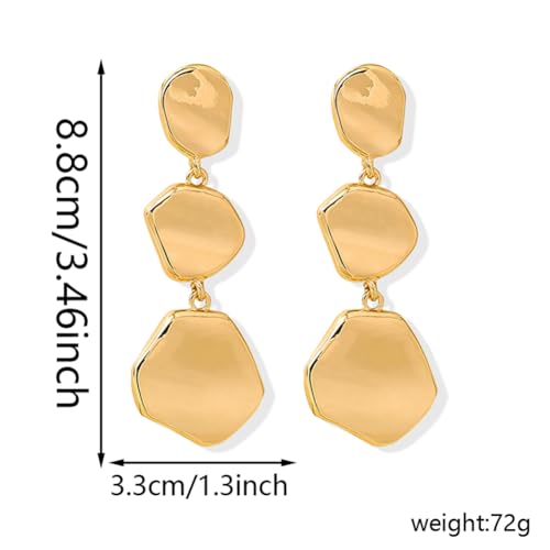 Dainty Alloy Retro Smooth Geometric Circular Lightweight Dangle Drop Earrings Gold-plated Irregular Stud Earrings for Women - style: Gold