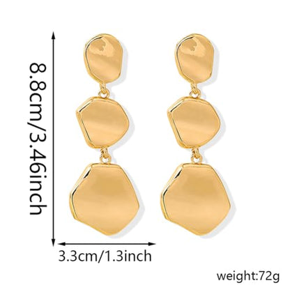 Dainty Alloy Retro Smooth Geometric Circular Lightweight Dangle Drop Earrings Gold-plated Irregular Stud Earrings for Women - style: Gold