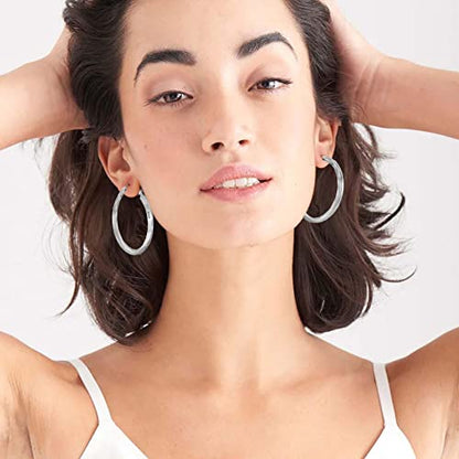 Sterling Silver Hoop Earrings - Diamond-Cut Circle Hoops, Hypoallergenic, 3mm Thin, Oversize 20/30/40/50/60mm - color: Silver,40mm