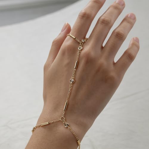 DELUU 7Pcs Gold Plated Hand Chain Bracelet for Women,Stack Bracelet Set | 14K Gold Plated,Adjustable Hand Chain,Ring Bracelet,Comfortable and Smooth,Sturdy and Durable,Daily Wear for Trendy Women
