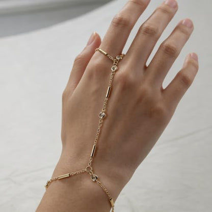 DELUU 7Pcs Gold Plated Hand Chain Bracelet for Women,Stack Bracelet Set | 14K Gold Plated,Adjustable Hand Chain,Ring Bracelet,Comfortable and Smooth,Sturdy and Durable,Daily Wear for Trendy Women