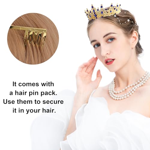 COCIDE Blue Crowns fpr Women Blue Tiaras for Women Royal Crown Hair Accessories Princess Halloween Cosplay Birthday Pageant Bride Headpieces Wedding Bridal - color: V3,Blue&Gold