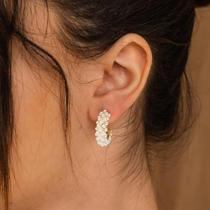 LLWOM Vintage Earrings,14k Gold Plated Gold Pearl,Moon, Star,Flower Earrings Hypoallergenic Lightweight Hoops Gifts - style: Pearl Earrings