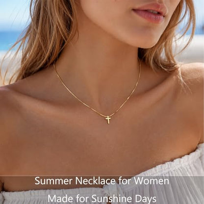 Poxtex Cross Necklace for Women Teen Girls, Dainty 14K Gold Silver Plated Cross Choker Jewelry Non Tarnish Waterproof Cute Simple Small Necklace Christian Baptism Religious Faith Jewelry Gifts - color: 01 Tiny Cross - Gold